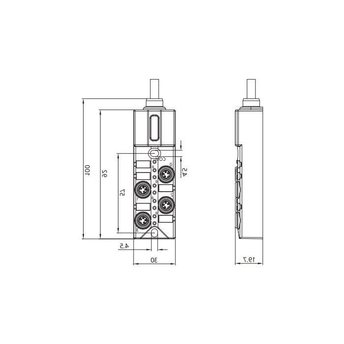 M8 junction box, dual channel, NPN, 4-port all-in-one, LED, PUR flexible cable, black sheath, 23N441-XXX